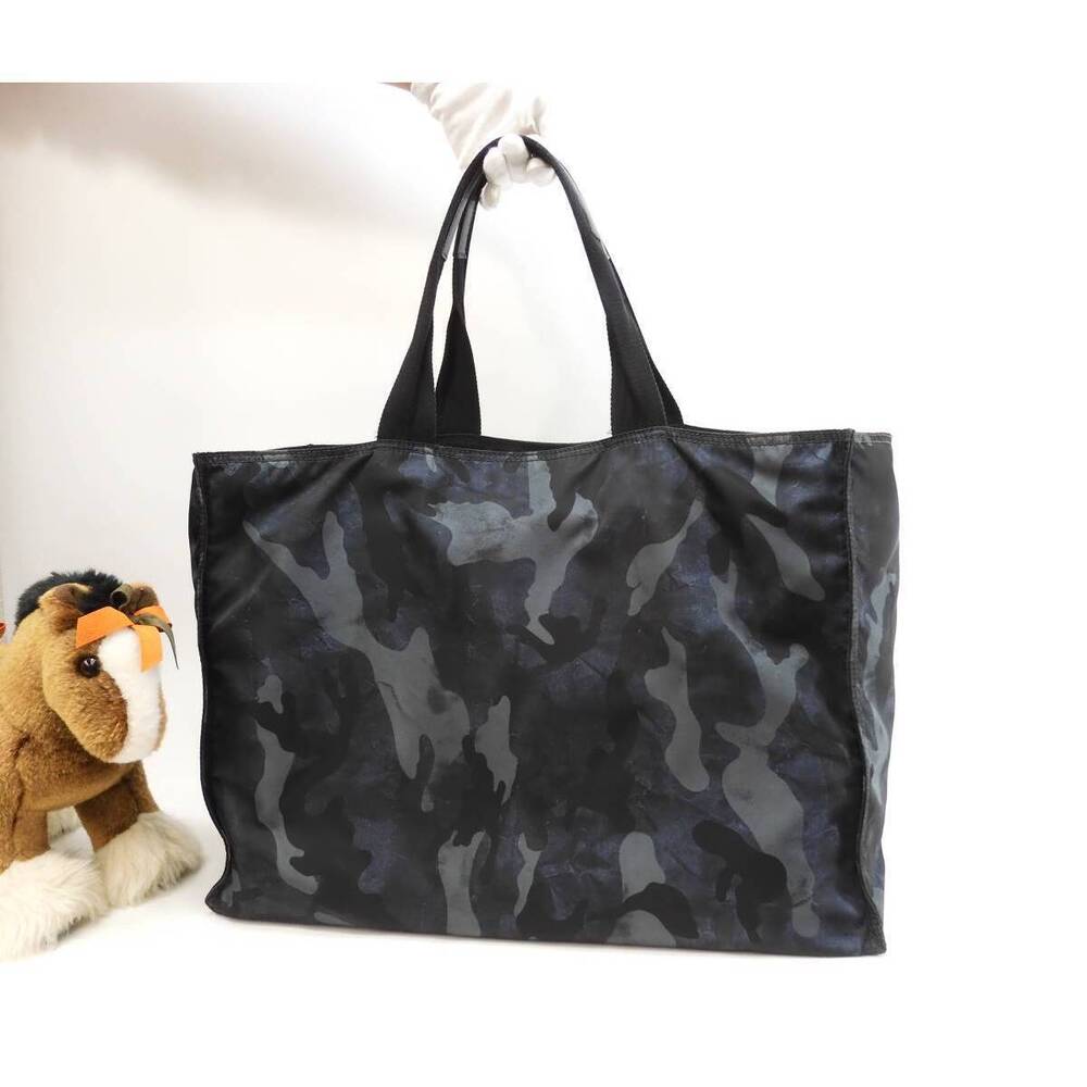 Prada Tote Bag Saffiano Gray Green Camouflage Handbag